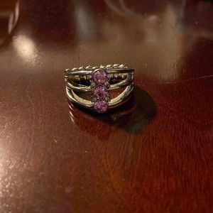 one size pink/purple silver ring